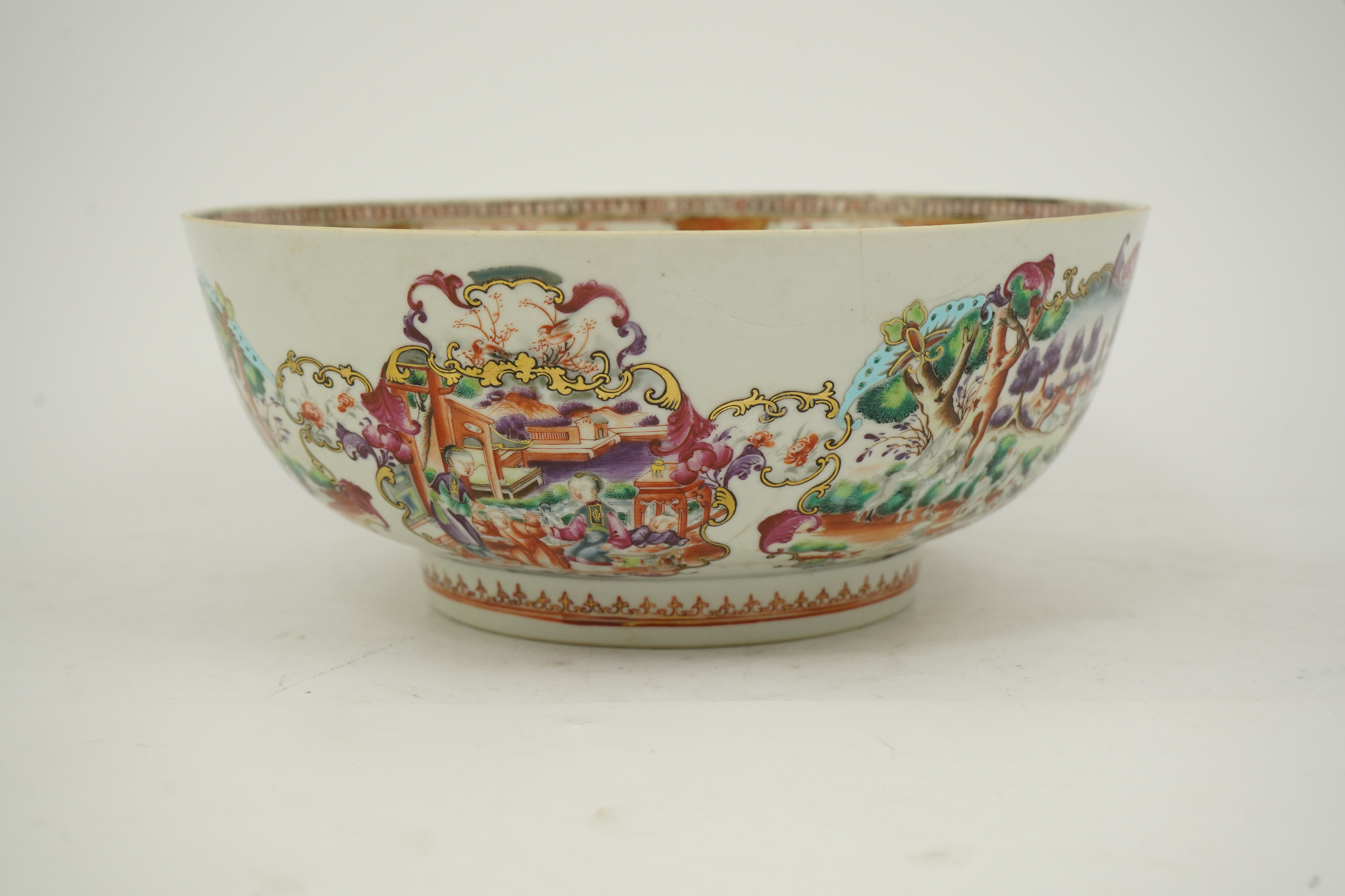 A Chinese export European subject ‘hunting’ punch bowl, Qianlong period